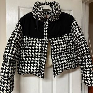 Moncler Black and White Houndstooth Puffer Jacket